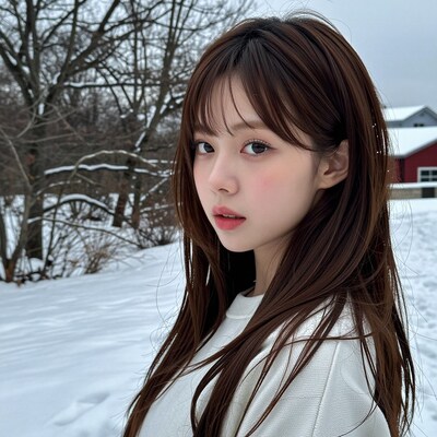 Korean woman in snowy winter