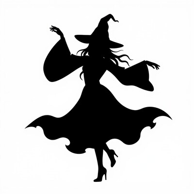 Witch silhouette dancing