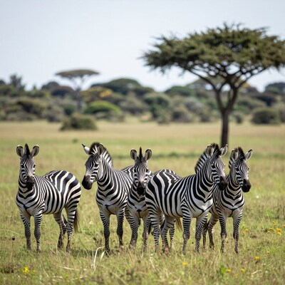 Herd of Zebras in Savanna