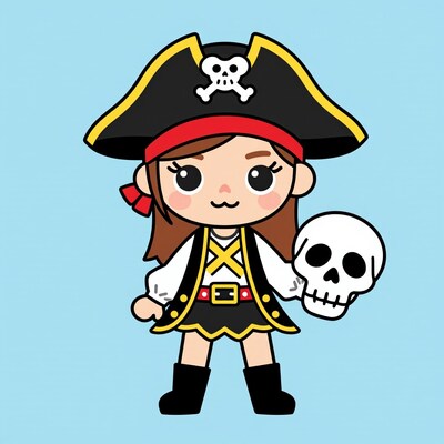 Cartoon Pirate Girl with Skull