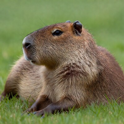 Capybara resting in grass