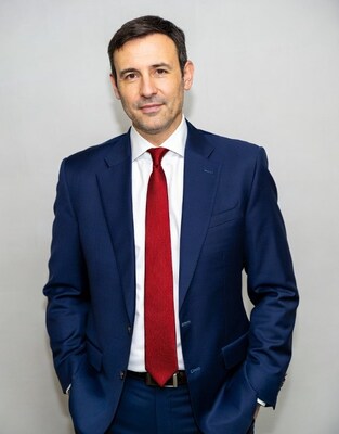 Man in blue suit and red tie