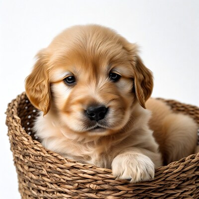 Golden Retriever Puppy in Basket