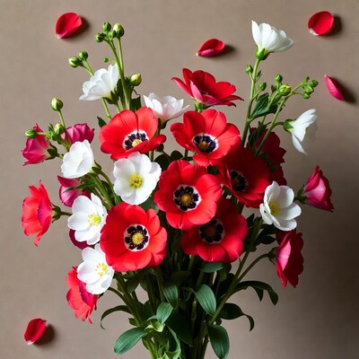 Red and White Anemone Bouquet