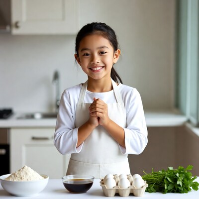 Young Asian girl baking in kitchen