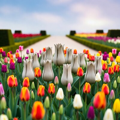 Colorful Tulip Garden Path