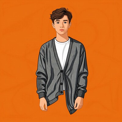 Young man in gray cardigan