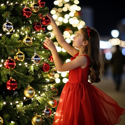 Girl Decorating Christmas Tree