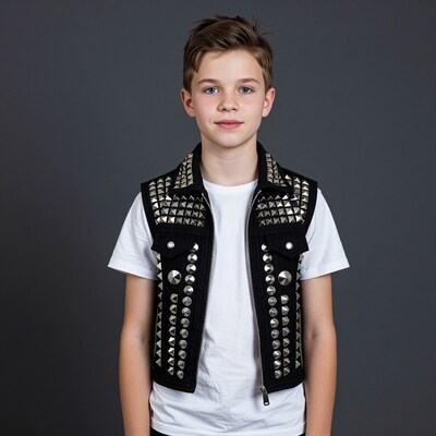 Boy in studded black vest